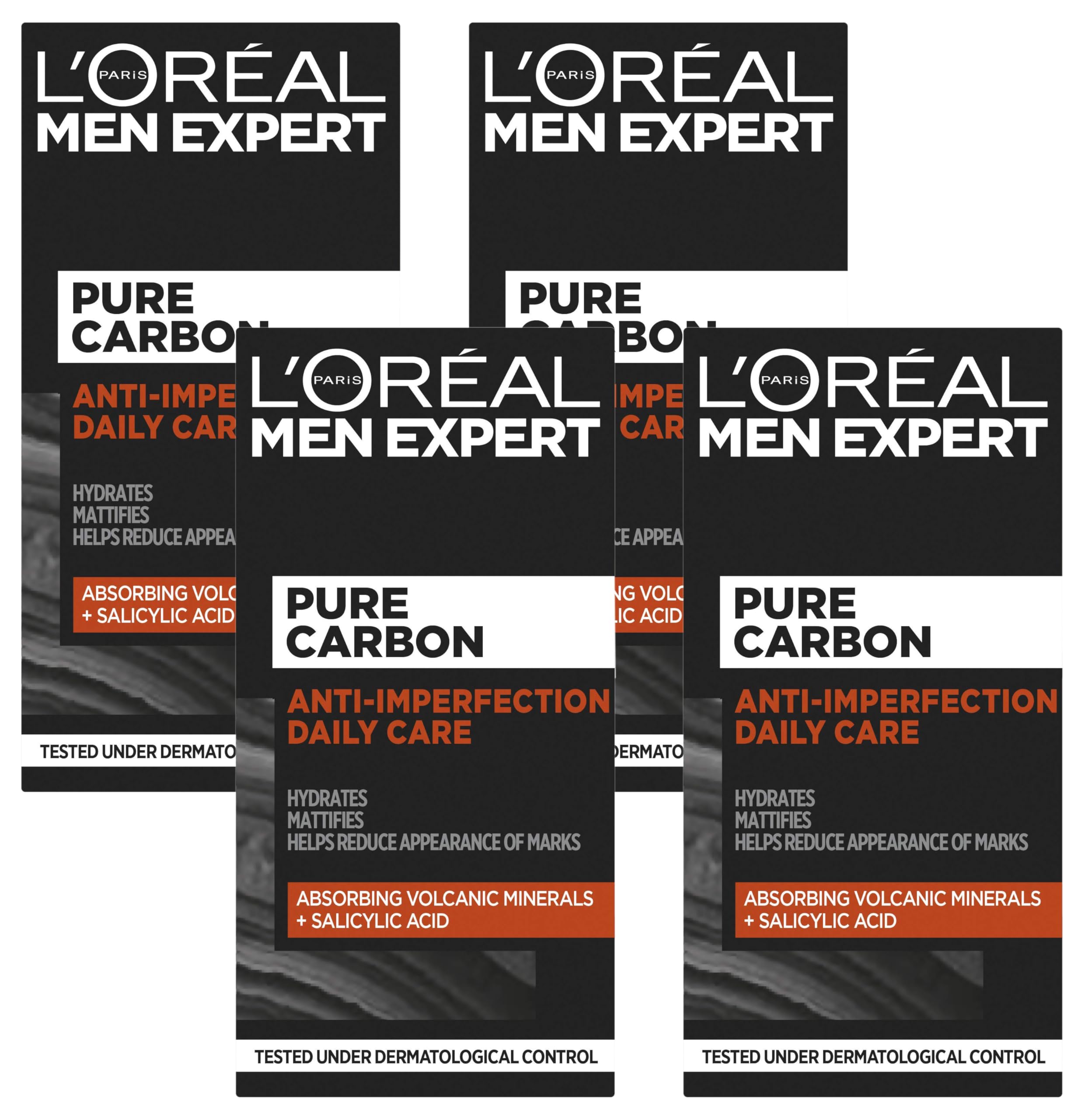 L’Oréal Paris men expert Pure Carbon Anti Imperfection Daily Care Face Cream, 50ml (Pack of 4), 50 millilitre (Pack of 4)