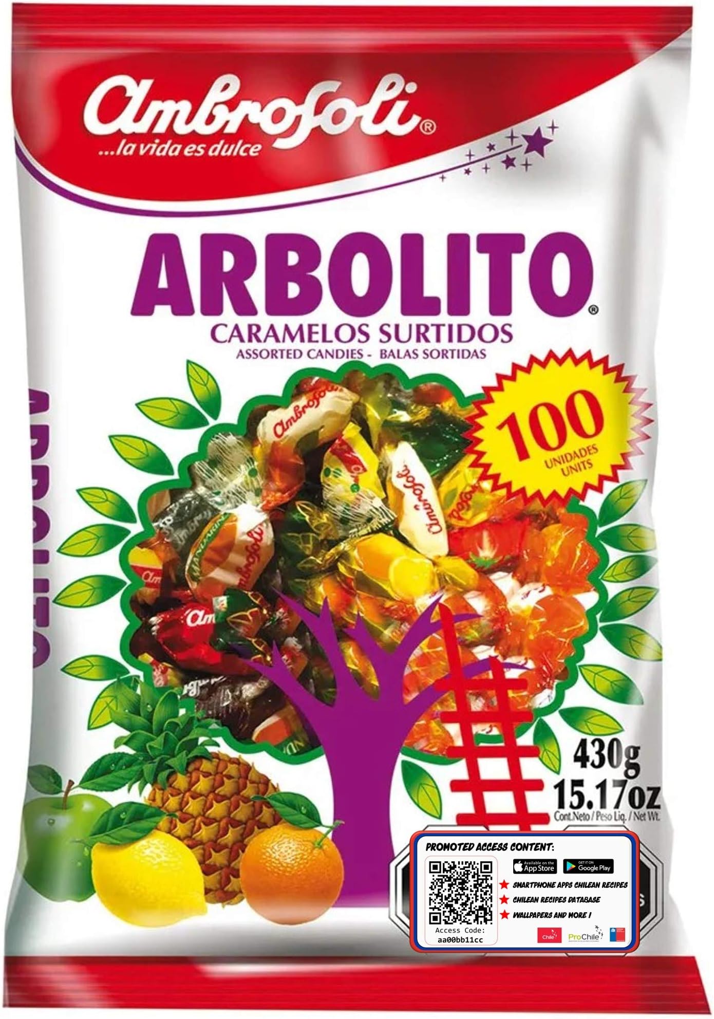 Ambrosoli Arbolito Assorted Candies - Delicious Flavors of Chile, Hard Fruit Candies, Individually Wrapped Candy, Mixed Fruit Candies (100 pieces)