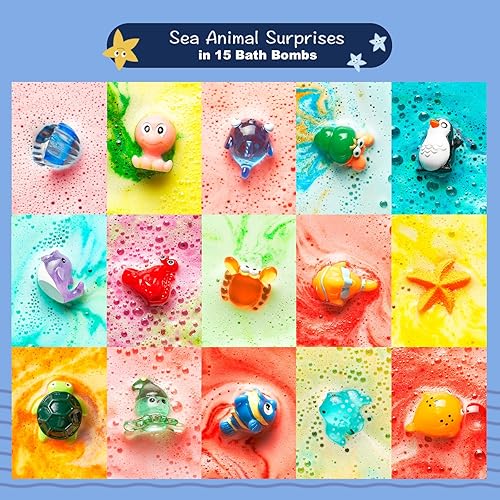 Miniatura 4 de Sea Surprise - Bombas de baño para niños, paquete de 15 unidades, juego de regalo con juguetes ocultos del océano, suave y perfumado, seguro para