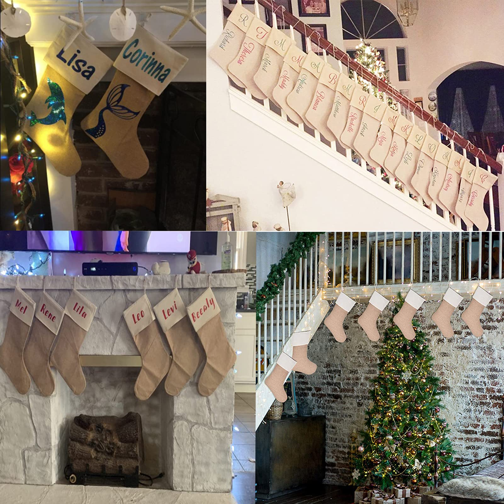 12 Piezas Calcetín navideño en Lona, Calcetín de Navidad de Bricolaje, Medias navideñas de Lona, ​​Lino, para Colgar Junto a la Chimenea, para Fiestas, decoración de Bricolaje