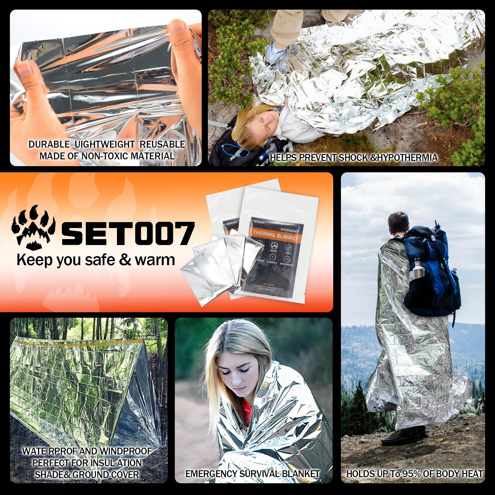 Emergency Mylar Blankets - 5 Pack for Survival -5 Emergency Mylar Blankets - 5 Pack for Survival -5