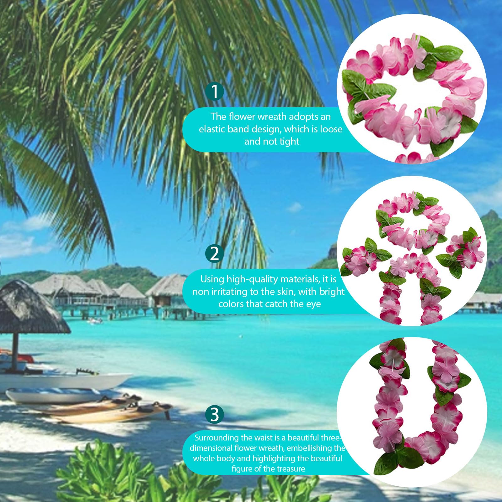 MUNSKT Hawaiian Party Set, Flower Bands, Bracelets, Grass Skirt, Bohemia Flower Hair Clip - Image 3