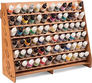Plydolex Wall Paint Holder - Works for Warhammer 40K, DnD, Other Figurines - 72 Holes for Vallejo Paint Bottles - Plywood Rack for Wall and Desk