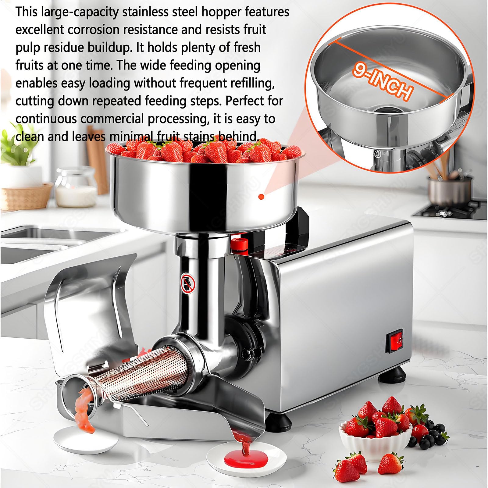 Passapomodoro Elettrico, Pressa Commerciale per Passapomodoro Da 450w | Resa 20‑60kg/H, Pressa per Frutta, Spremipomodoro, Salsa per Fragole, Filtro per Separare Sansa e Polpa di Frutta