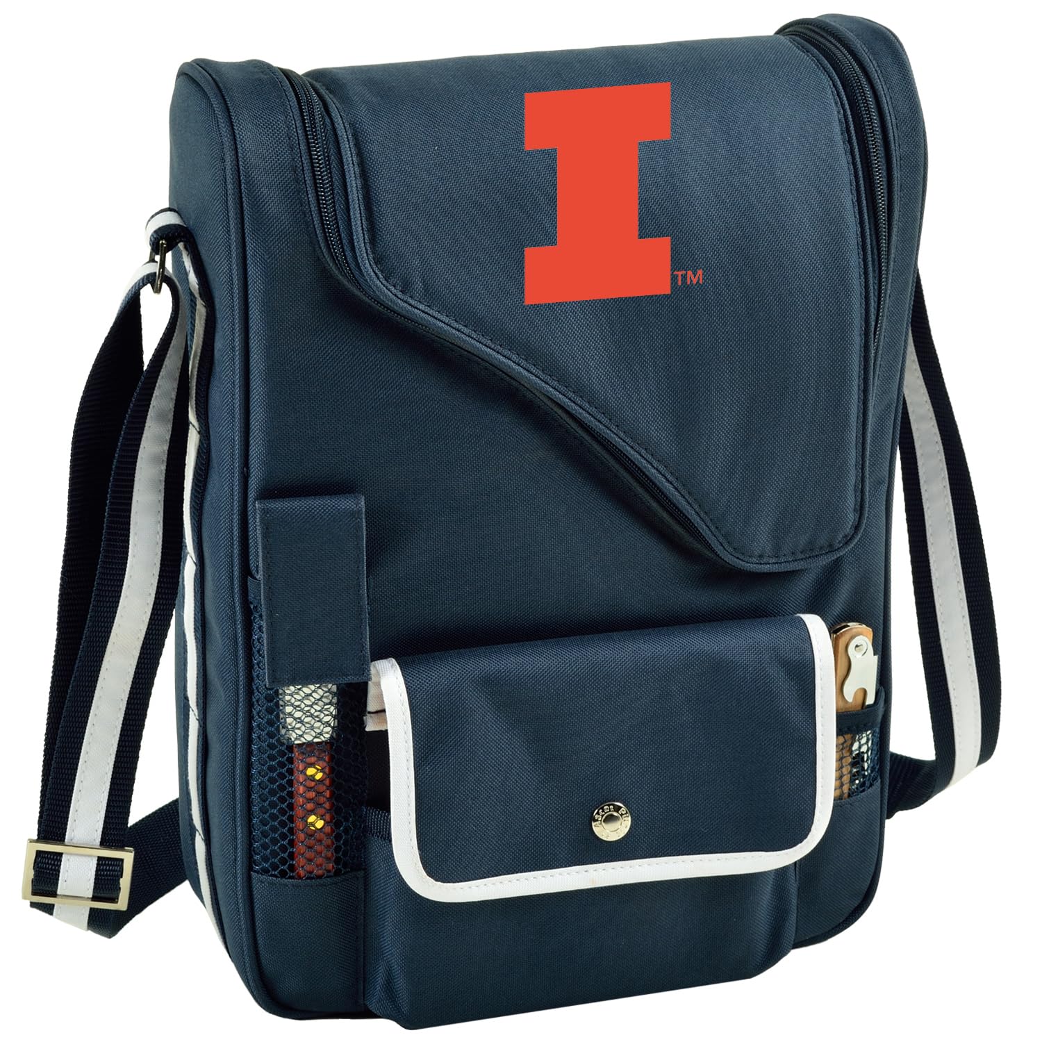Illinois University Licensed Fighting Illini Deluxe Wine Carrier with Wine Glasses and Accessories for Two Assembled & Quality Approved in The USA