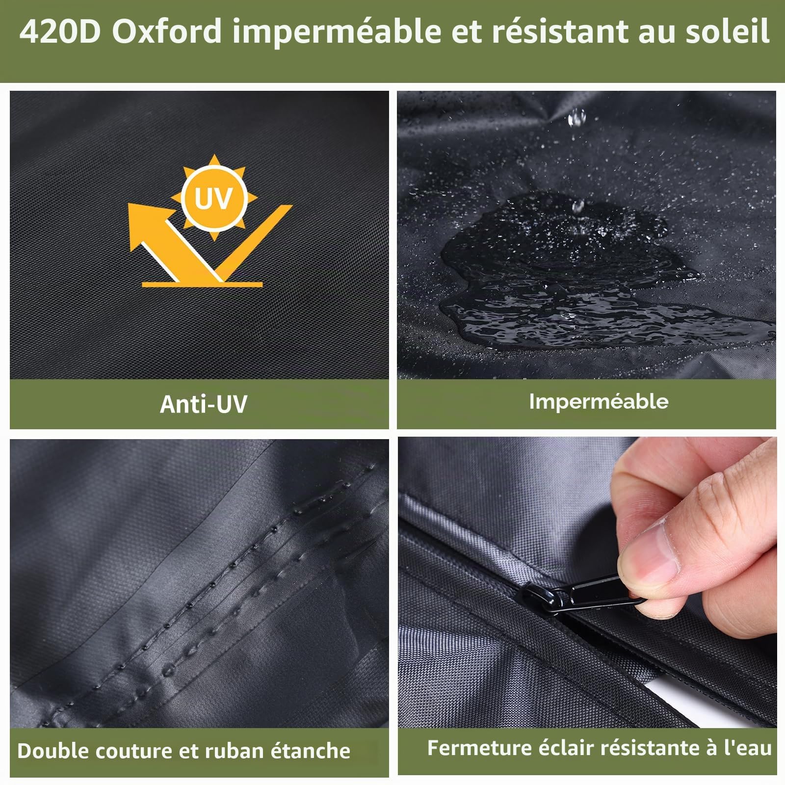 Housse de pneu améliorée 420D étanche avec bandes imperméables, fermeture éclair et bandes réfléchissantes, housse de protection de pneu pour arbre de jante, sac universel noir