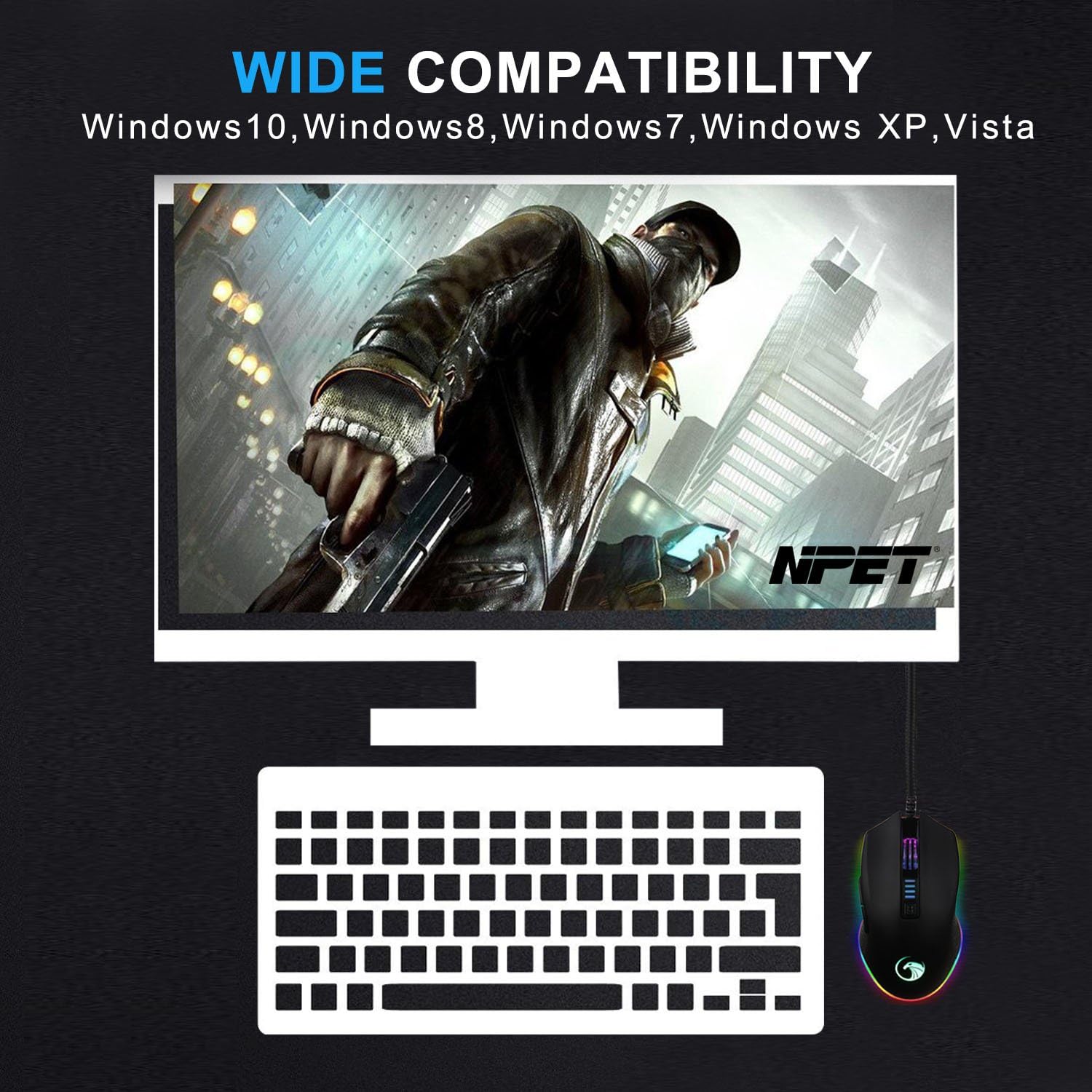 NPET M20 Gaming Mouse compatibility with Windows operating systems.