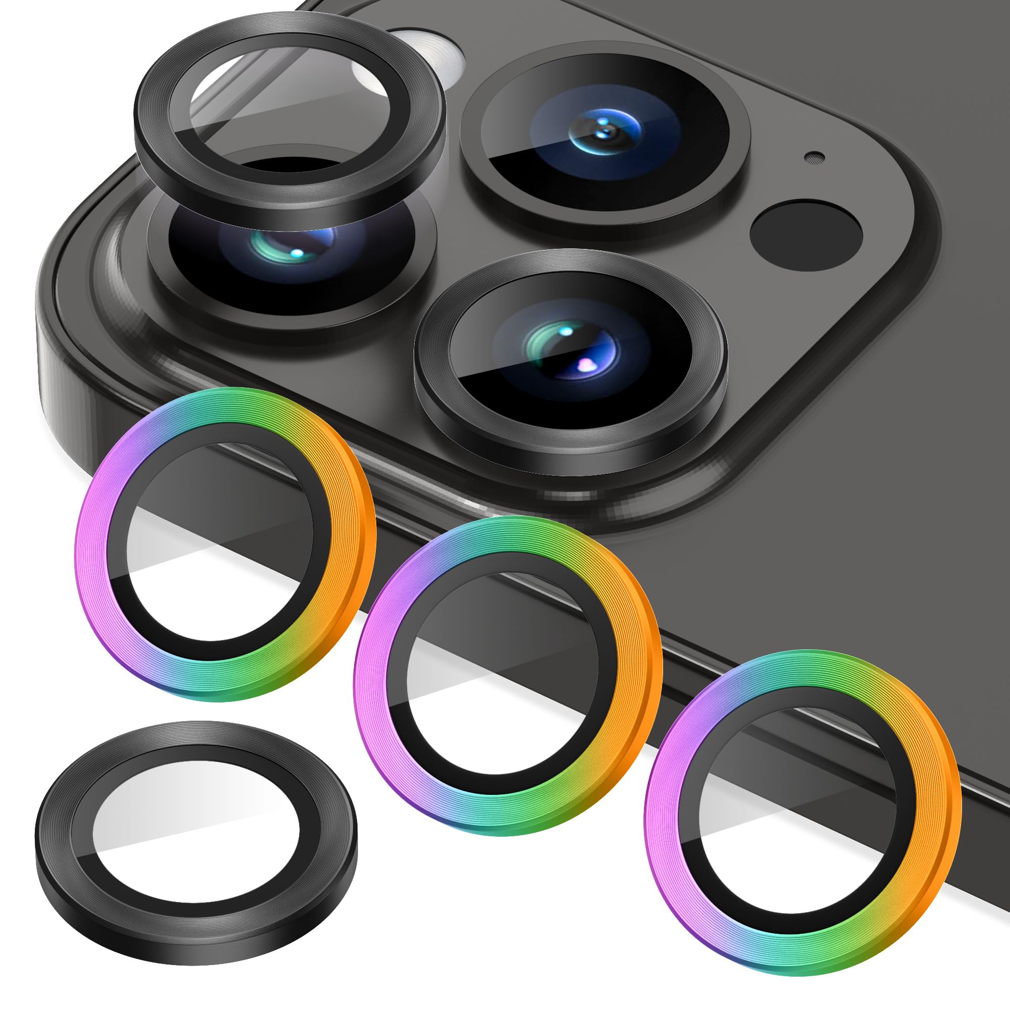 AGVEE 3+3 6 Pack for iPhone 14 Pro 6.1" / 14 Pro Max 6.7" Camera Lens Cover Protector, Metal Ring 9H Tempered HD Glass Camera Cover Protector Film, Black