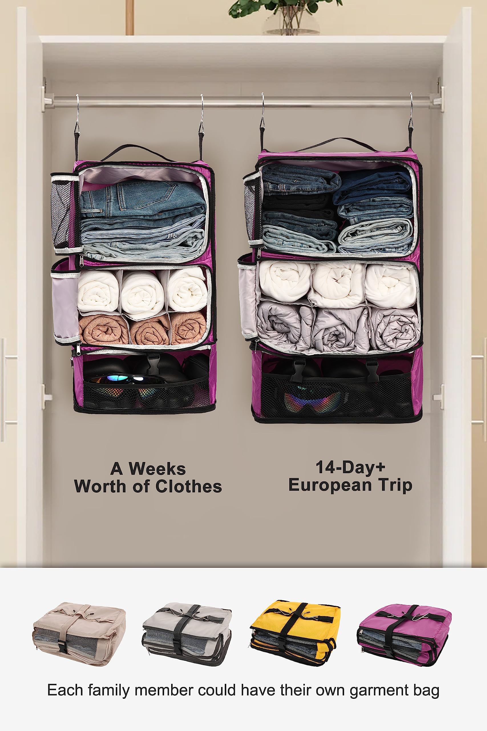 Lekespring Hängende Packwürfel Für Reisen – Faltbares Organizer-System Mit Schuhfach, Komprimierbar, Für Koffer Bis 81 Cm, Tragbare Kleiderschrank-Alternative