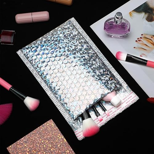 Miniatura 2 de Fulmoon 30 sobres holográficos de burbujas de 4 x 8 pulgadas, sobres acolchados de burbujas holográficas, sobres acolchados autosellantes para envío