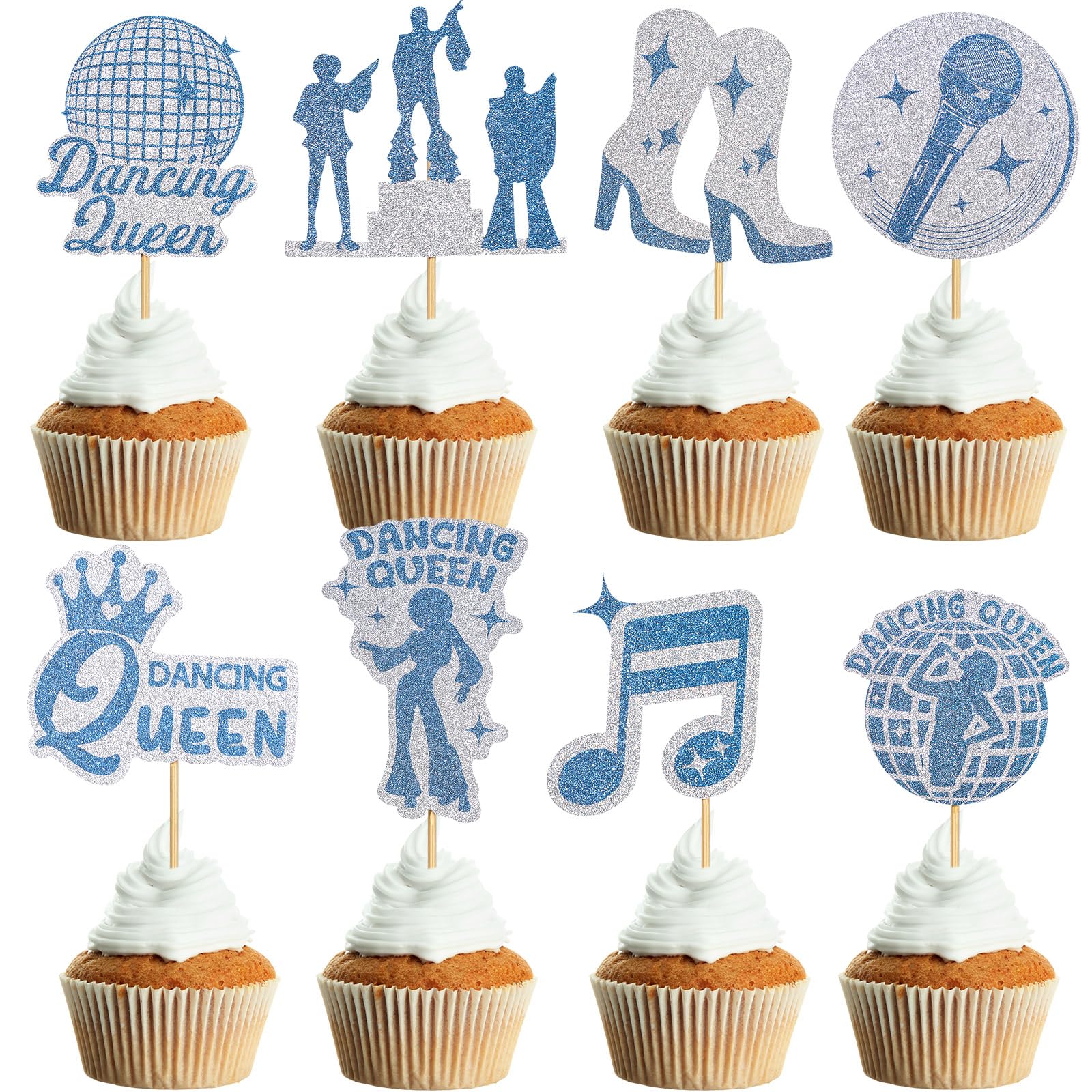 48 Pcs Glitter Dancing Queen Cupcake Toppers Disco Dancing Cupcake Picks Dancing Queen cake Toppers Vintage Disco Dancer Cake Decorations for Disco Ball Music Theme Birthday Wedding Party