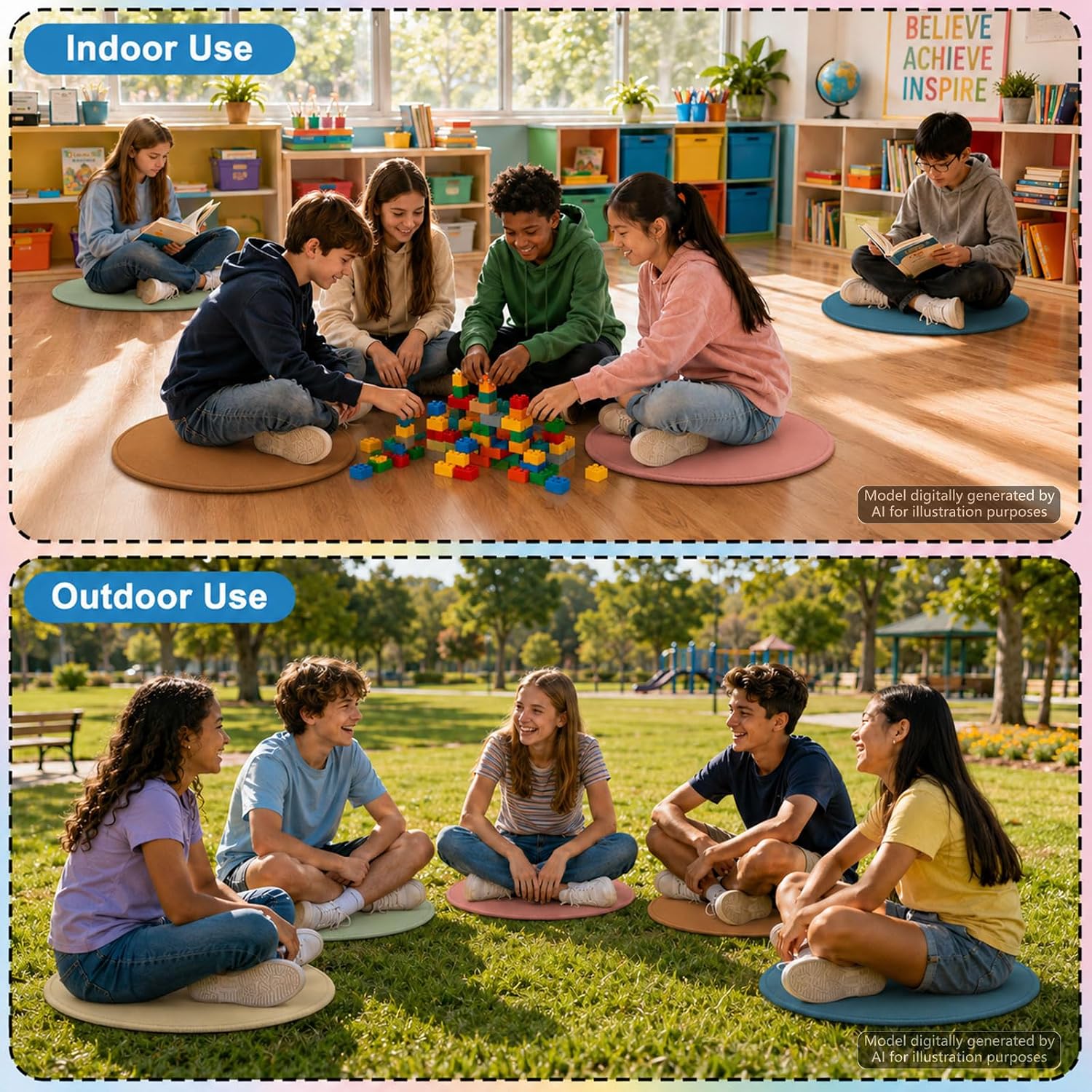 12Pcs Boho Carpet Seats for Classroom 16In Boho Classroom Rug Back to School Floor Mat Educational Non Slip Floor Cushion for Preschool Kindergarten Daycare Elementary School Learning Playing Area
