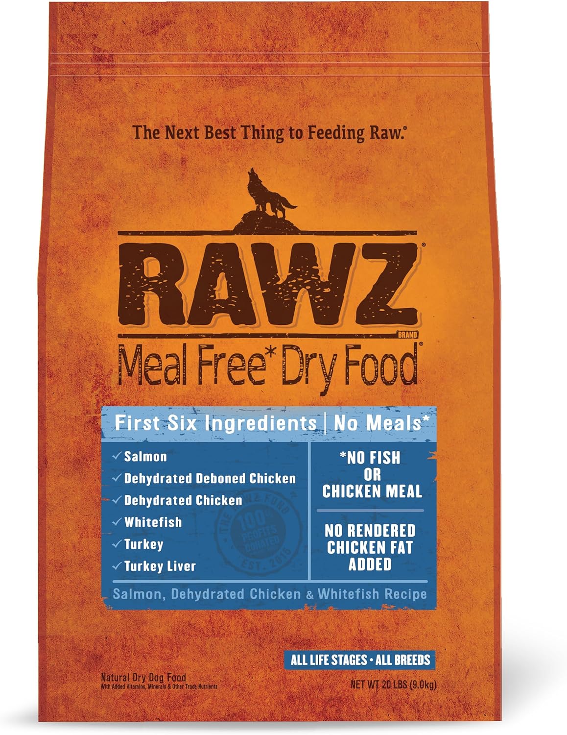 Rawz Meal Free Dry Dog Food (20 Pound (Pack of 1), Chicken & Salmon & Whitefish)