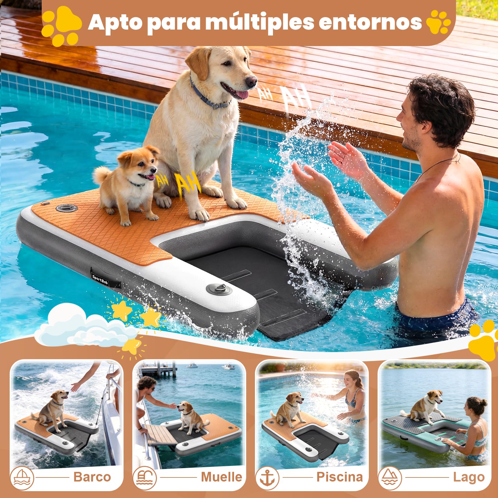 120 x 100 cm Rampa de Agua Hinchable para Perros, Resistente a los Desgarros y Duradera, Rampa Hinchable para Perros de hasta 100kg, Ideal para Piscinas, Barcos, Muelles y Lagos