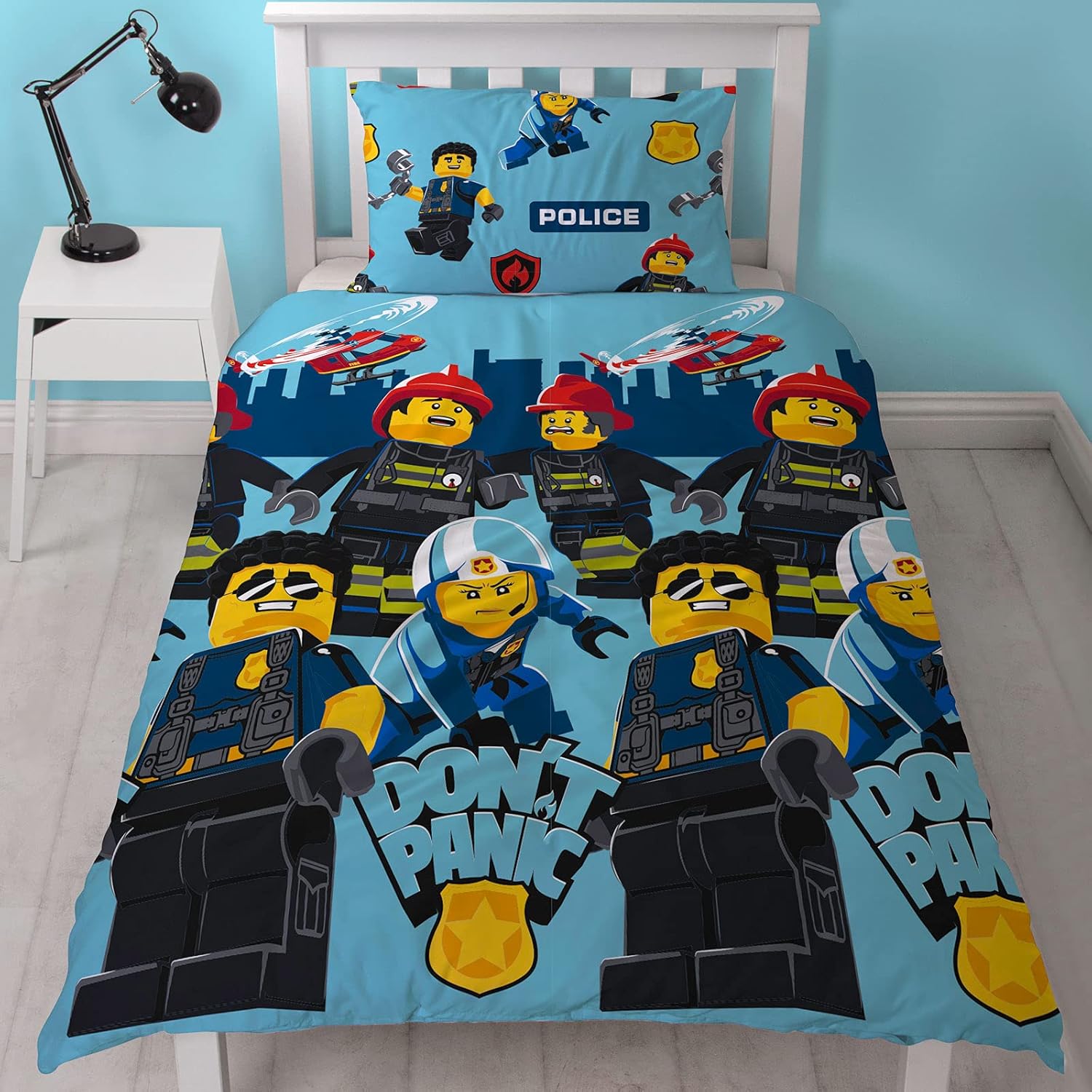 Lego City Single Duvet Cover Panic Design Blue Reversible Two