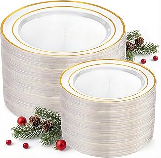 200 Pcs Clear Gold Plastic Plates - Disposable Party Plates, Gold Plate Disposable Include 100 Dinner Plate and 100 Dessert Plate, Plastic Plate for Party, Holiday, Wedding & Birthday