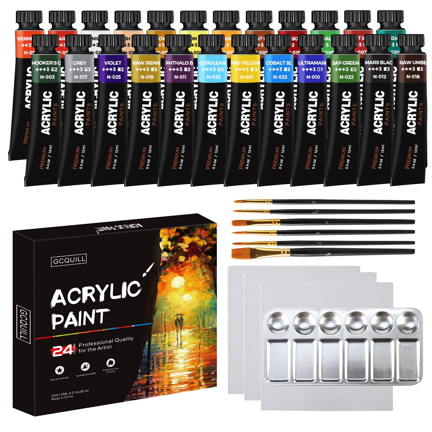 Buy 24 Vibrant Colours Acrylic Paint Set 12 ml x24 Tubes for Artist