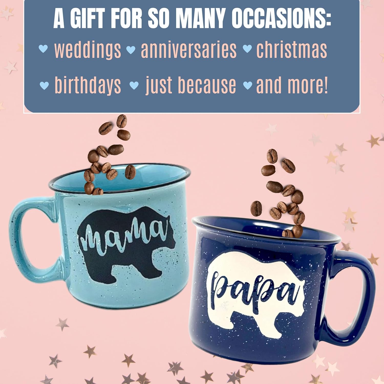 Large Mama Bear & Papa Bear 15 oz Coffee Mug Gift Set - Cute Coffee Cup Set for Men and Women - Unique Fun Gifts for Parents, Couples, Grandparents for Birthdays, Mother's Day, Father's Day, Christmas