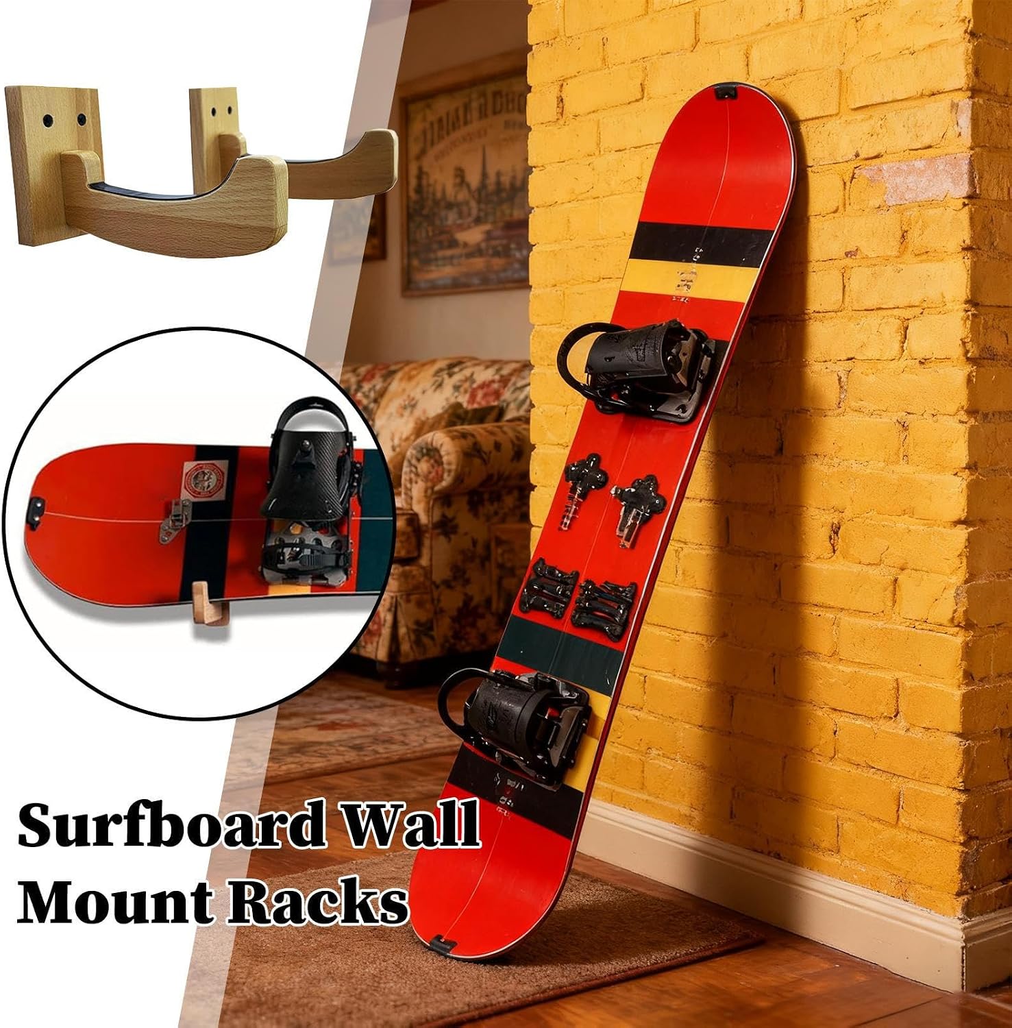 Skateboard Rack Wall Mount Wooden Snowboard Display Organizer | Surfboard Storage Wall Rack for Indoor Outdoor Garage Farmhouse Garden Patio Beach House