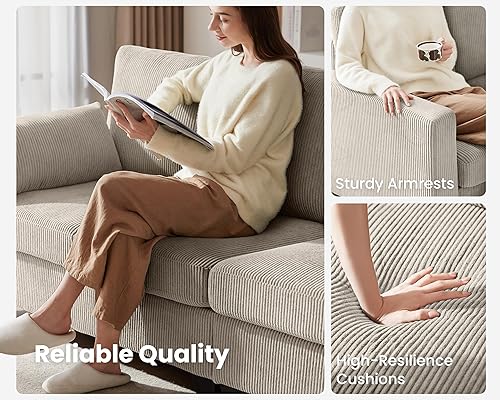 Miniatura 7 de CHIC HOUSE Sofá modular modular  Sofá cama de pana en forma de L, sofá cama en forma de U, diván convertible con otomana de almacenamiento para sala