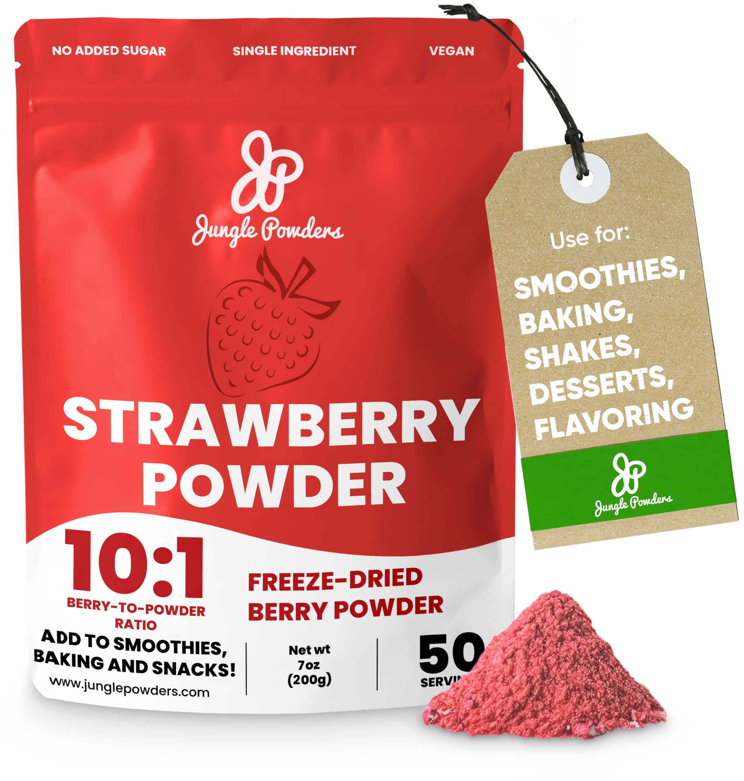 Jungle Powders Freeze Dried Strawberry Powder 7oz, 100% Natural Non GMO Vegan Friendly Red Strawberries Powder For Baking, Cooking And Flavoring