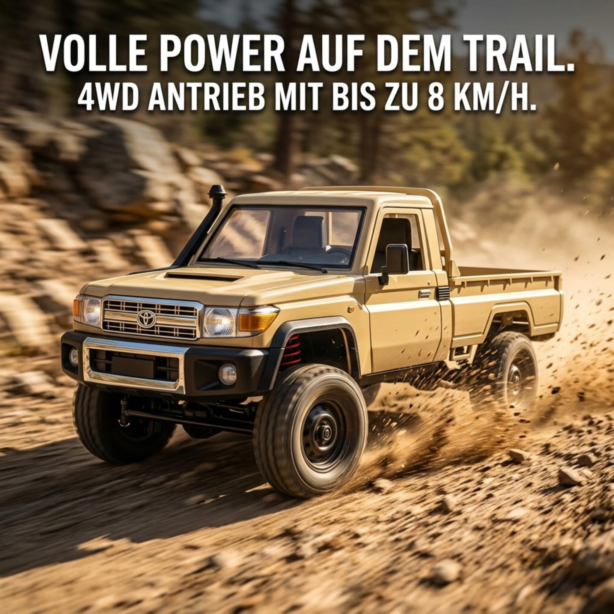 Toyota Land Cruiser | zdalnie sterowany samochód RC 1:12 | 4WD Crawler Pickup | sterowanie 2,4 GHz 100 m | światło LED | Li-Ion 7,4 V 500 mAh 30 min | kompletny zestaw RTR | bateria