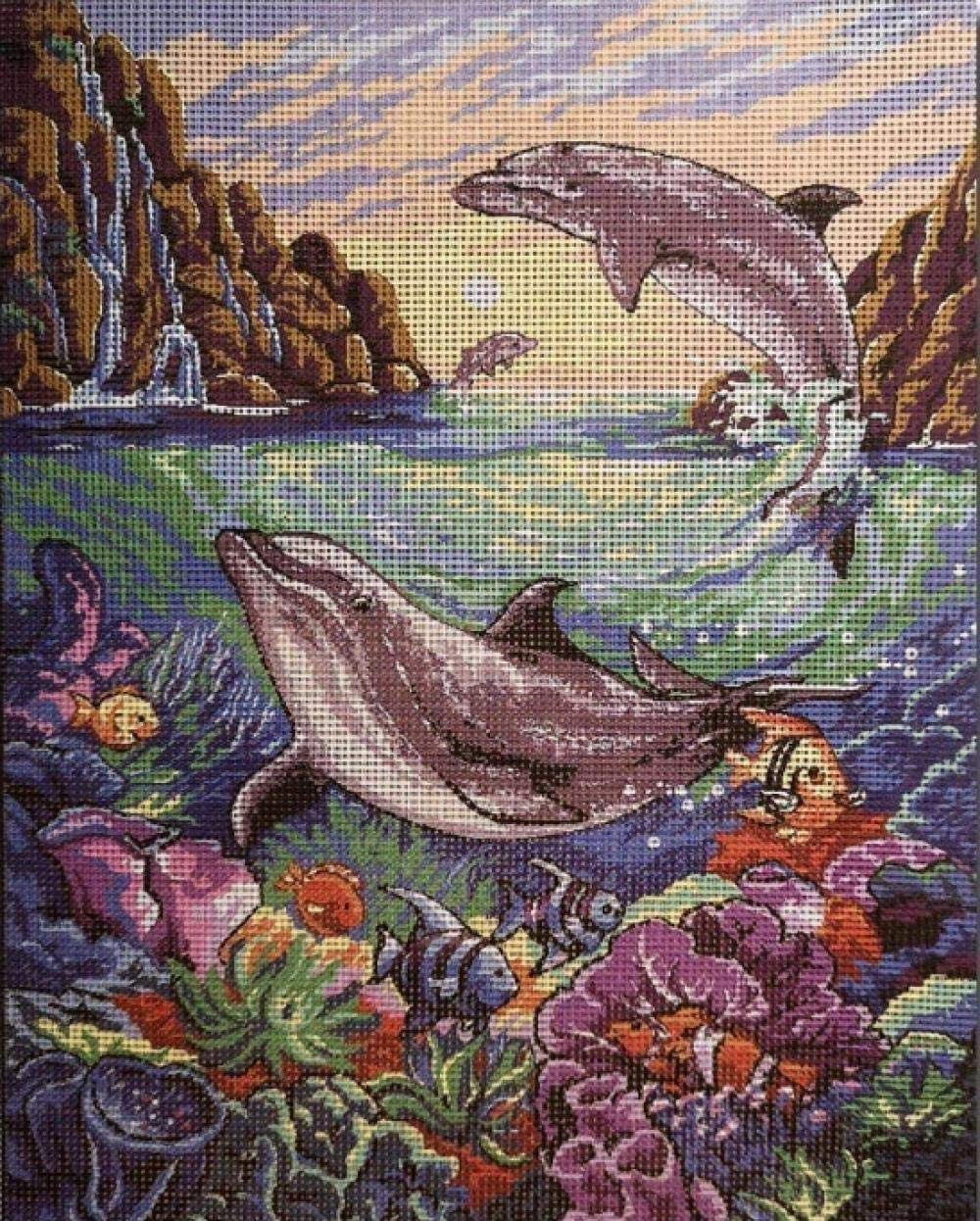 Kit de tapisserie demi-point de croix dauphin 23x30cm avec fils de coton HD cod.679