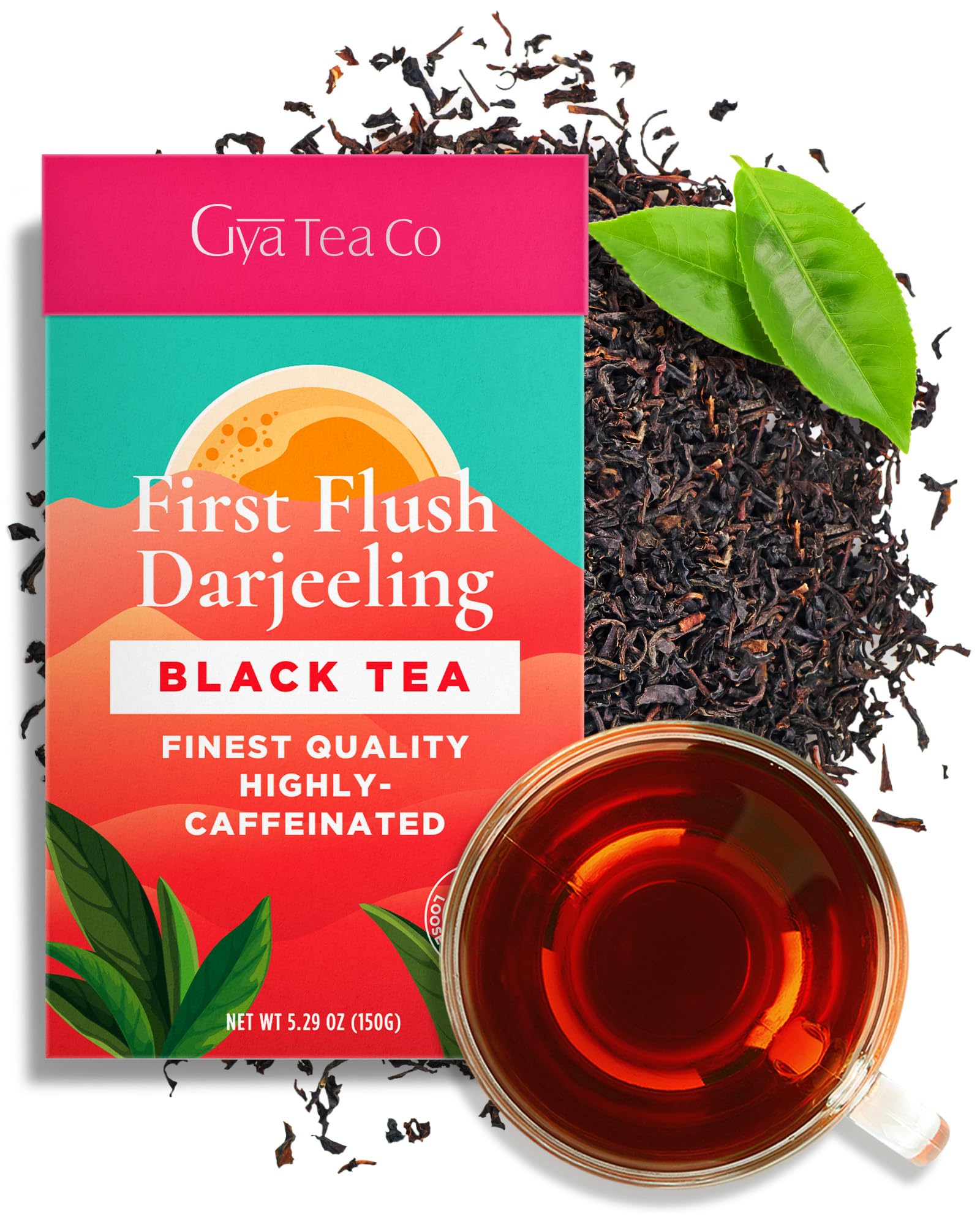 Gya Tea Co First Flush Darjeeling Black Tea Loose Leaf - 5.29 Oz 70 Cups Darjeeling Tea Caffeinated - 100% Pure Natural Fruity Tea Darjeeling Loose Leaf Tea - Brew As Hot Or Iced Loose Tea Fruit Tea