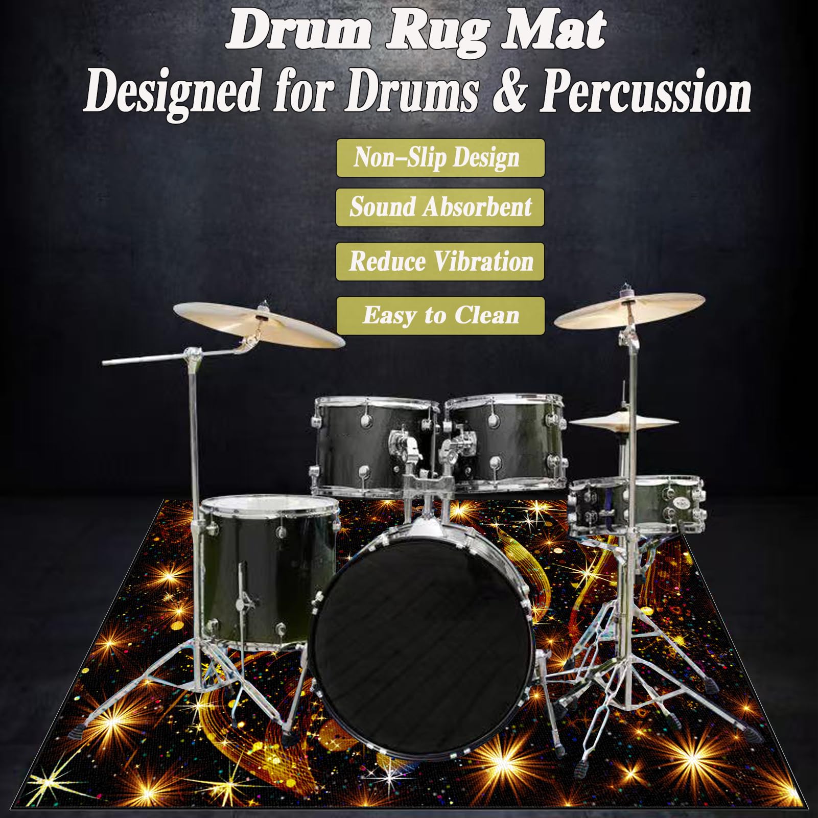 Drum Teppich Trommel Teppich Schlagzeugteppich Schallschutz Akustik Schlagzeug Teppich Professionelles rechteckiges Elektronisches Jazz Schlagzeug Kit Drumteppich für Studio, Wohnung 200 x 160 cm