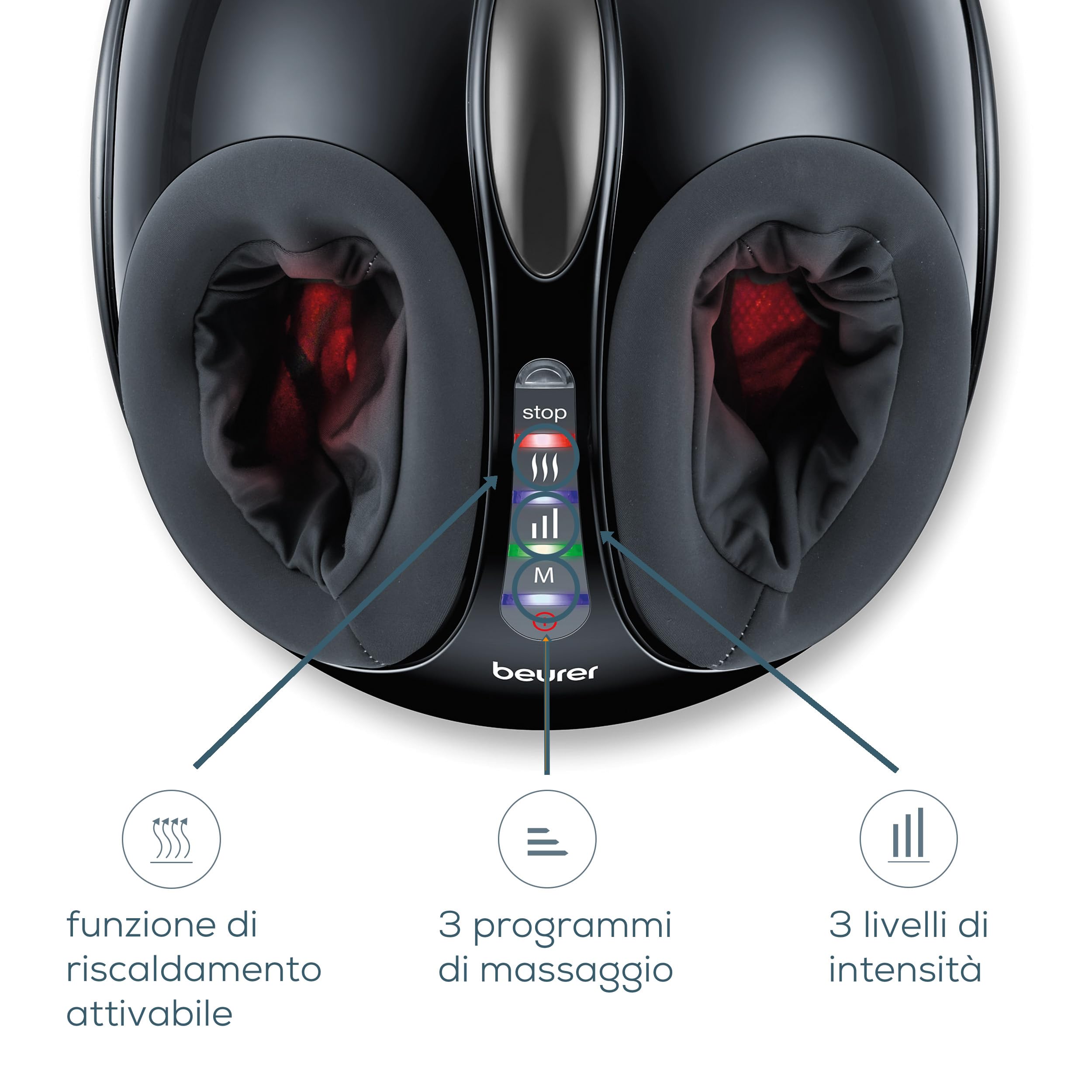 Beurer FM 90 Massaggiatore Plantare Shiatsu con Aria Compressa, Funzione Calore, 3 Programmi e Intensità Regolabile, Massaggio Riflessologico per Piedi e Talloni, Fodera Lavabile, fino al 46
