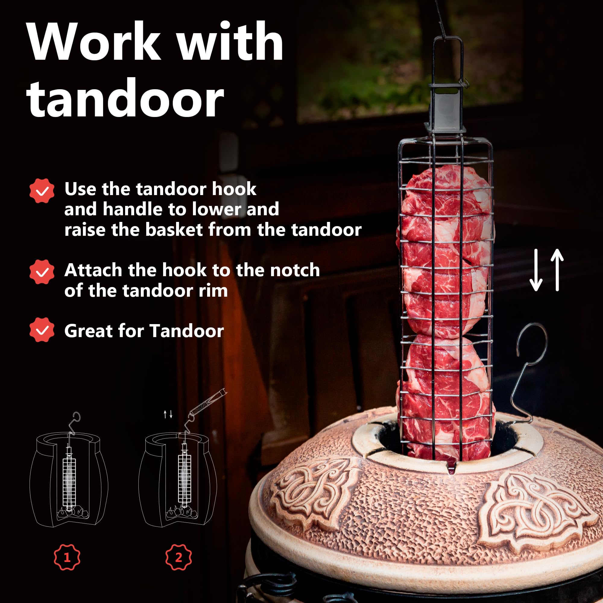 Basis-Set – 1 Verstellbarer Grillkorb mit Doppel-Gittereinsatz aus Edelstahl für Holzkohlegrill, Gasgrill, Tandoor, BBQ, Smoker – Für Innen- und Außenbereich (Geschenke für männer)