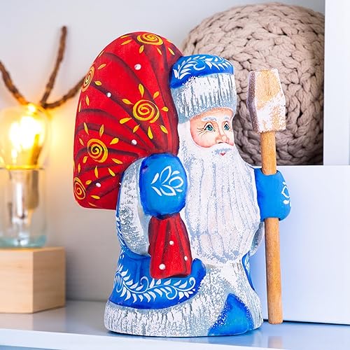 Figura de Papá Noel tallada a mano de madera - Decoración navideña hecha a mano para el hogar - Talla de madera maciza - Hecho en Ucrania