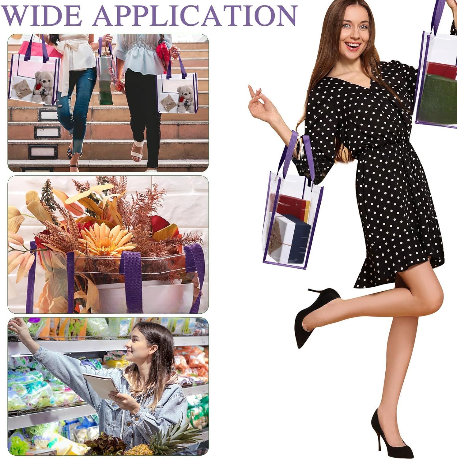 Eccliy 30 Pack 12x12x6 Inch Clear Tote Bag Stadium Approved Bulk Plastic Beach Tote Gift Bag with Handle for Gym Sports | 30 Pack, 12x12x6 Inch, Stadium Approved, Bulk, Tote Gift Bag, with Handle - Image 6