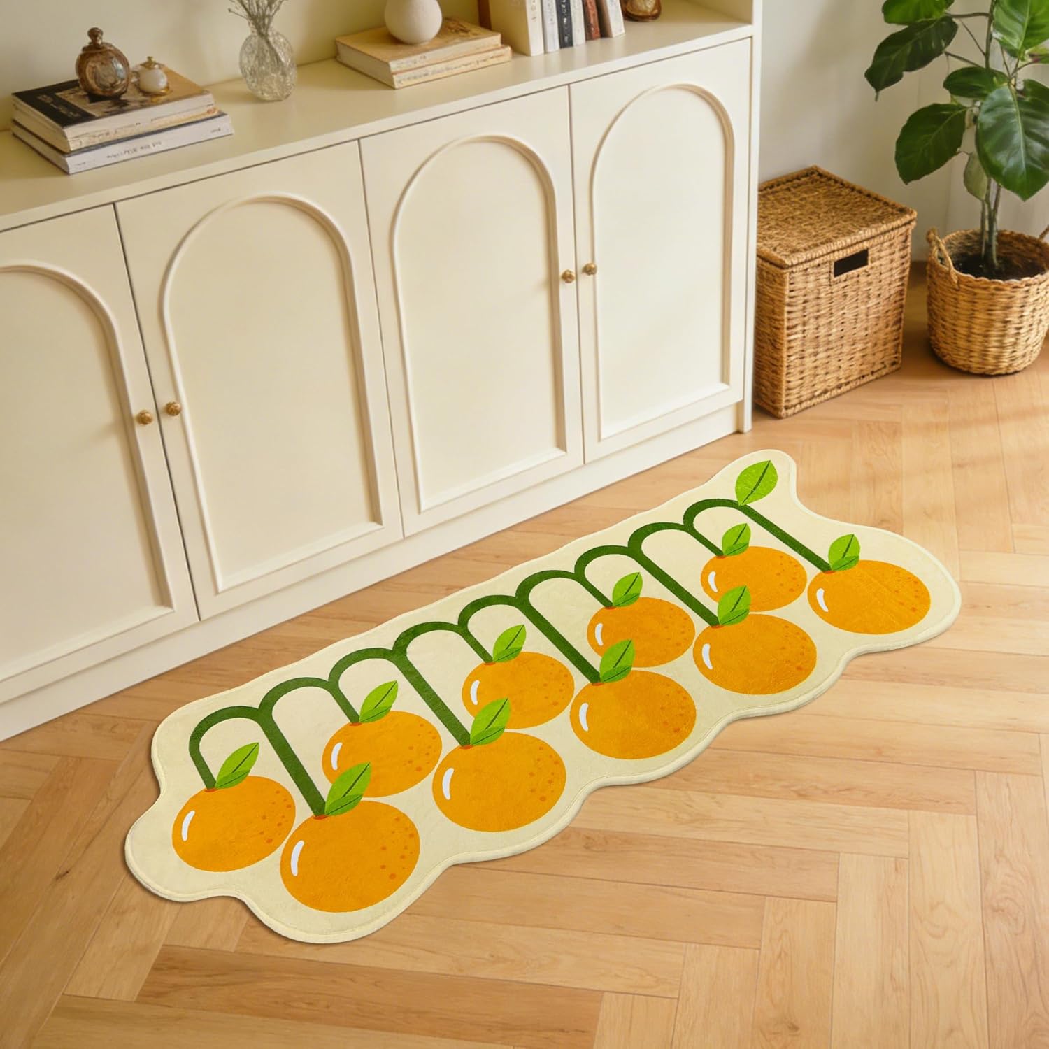 Irregular Runner Rug, Soft Low-Pile Non Slip Backing Washable Kitchen Laundry Mat Cute Fruit Shape Aesthetic Accent Rug Home Decor for Bedroom Living Room Entryway, 20"x48", Orange