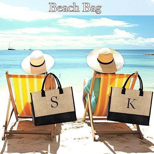 Miniatura 6 de Jute Initial Tote Bag Burlap Beach Bag Personalized Birthday Gifts for Women Teacher Mom Bridal Bridesmaid Gifts
