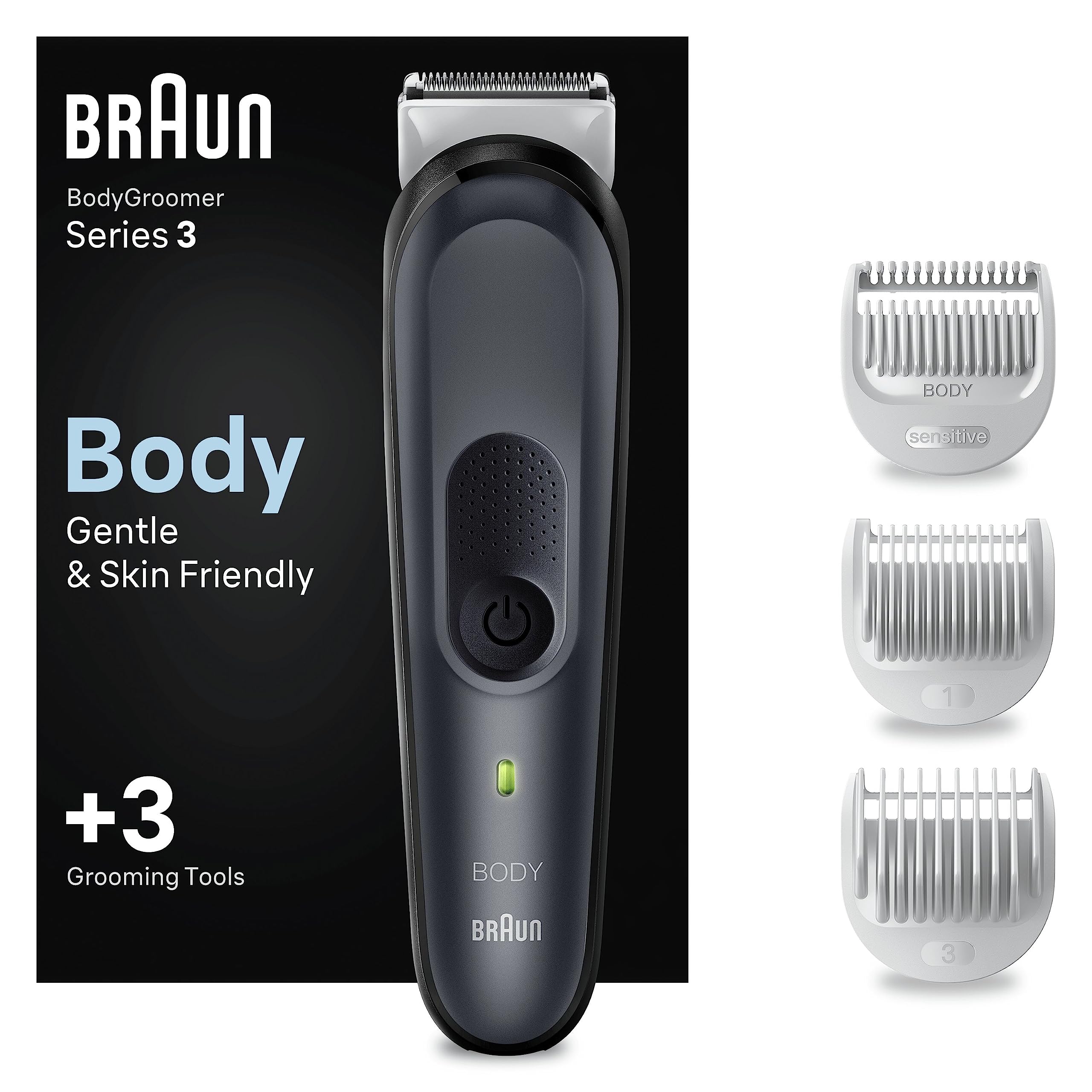 Braun Tondeuse Electrique Pour Le Corps Series 3 Homme, Torse, Aine, Aisselles, Styling Et Plus, Pour Un Rasage Doux, Aux Sabots Clipsables, Lavable, 80 Min D'autonomie, 3340