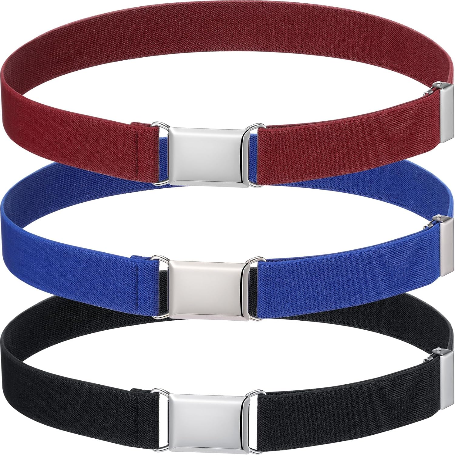 Syhood 3 Pieces Boy Belt Kids Elastic Adjustable Stretch Belt Silver Square Buckle for Child Girl Pants Uniform Jeans