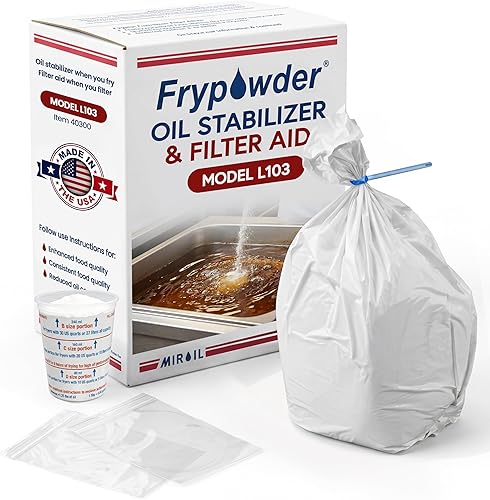 MirOil Estabilizador de aceite en polvo para freír L103 y ayuda de filtro, caja de 3 galones de polvo para freír, elimina el contaminante del aceite