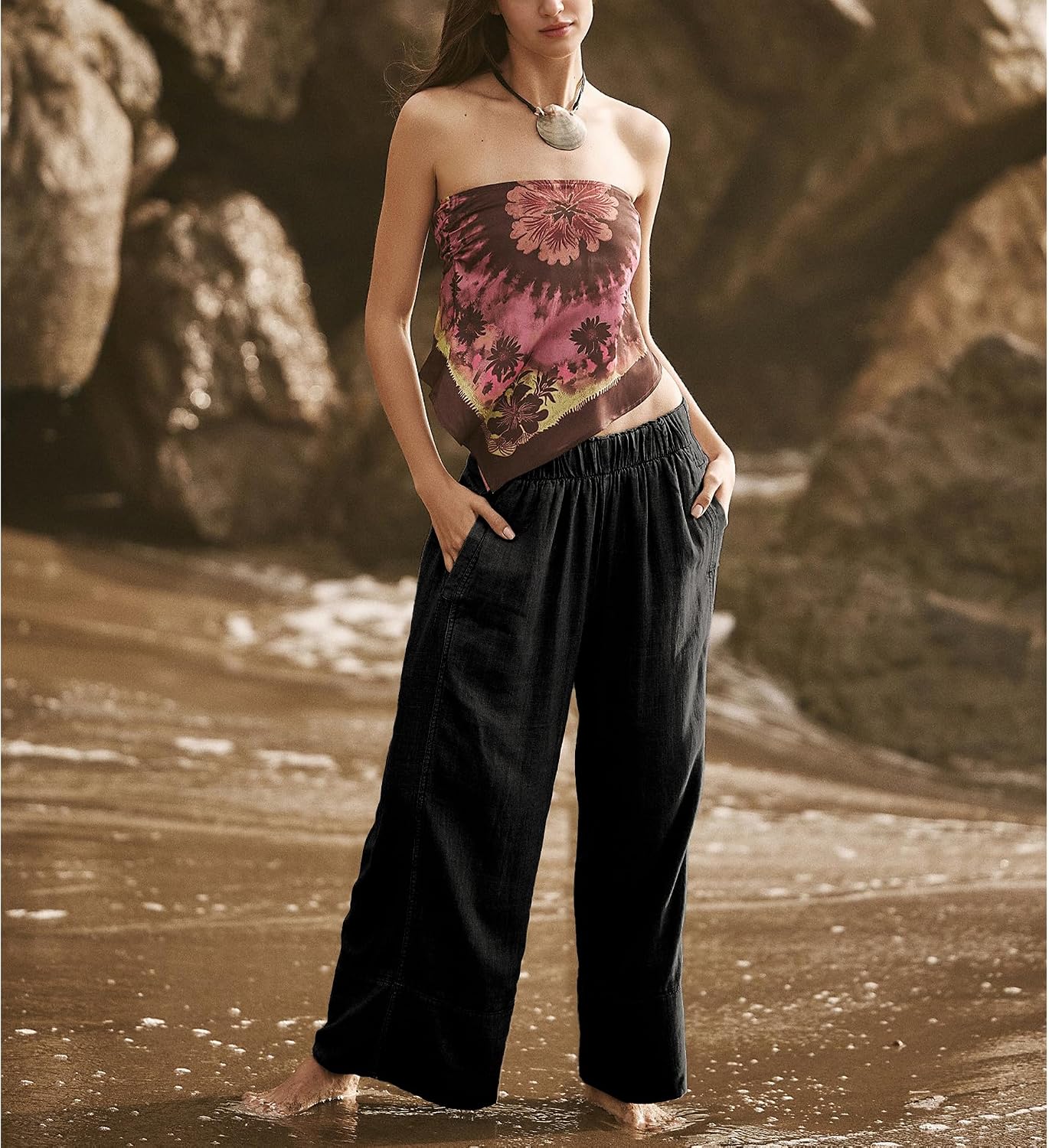 SeeLuNa Linen Pants for Women Cotton Baggy Boho Casual Palazzo Pants Wide Leg Long Lounge Trousers with Pockets