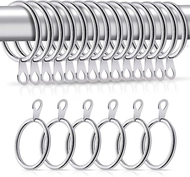 Hommakr Curtain Rings 20 Pcs  Bigger Curtain Rings Metal with 32mm Inner Diameter & Eyelets for Window Rods, Shower Curtains, Decorative Drapery  Durable & Rustproof Curtain Pole Rings - Silver