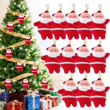 12Pcs Mini Santa Claus Christmas Tree Ornaments,5CM Red Christmas Santa Doll Decoration Xmas Christmass Tree Hanging Gifts Home Doors Windows Decors Christma Holiday Party Favors