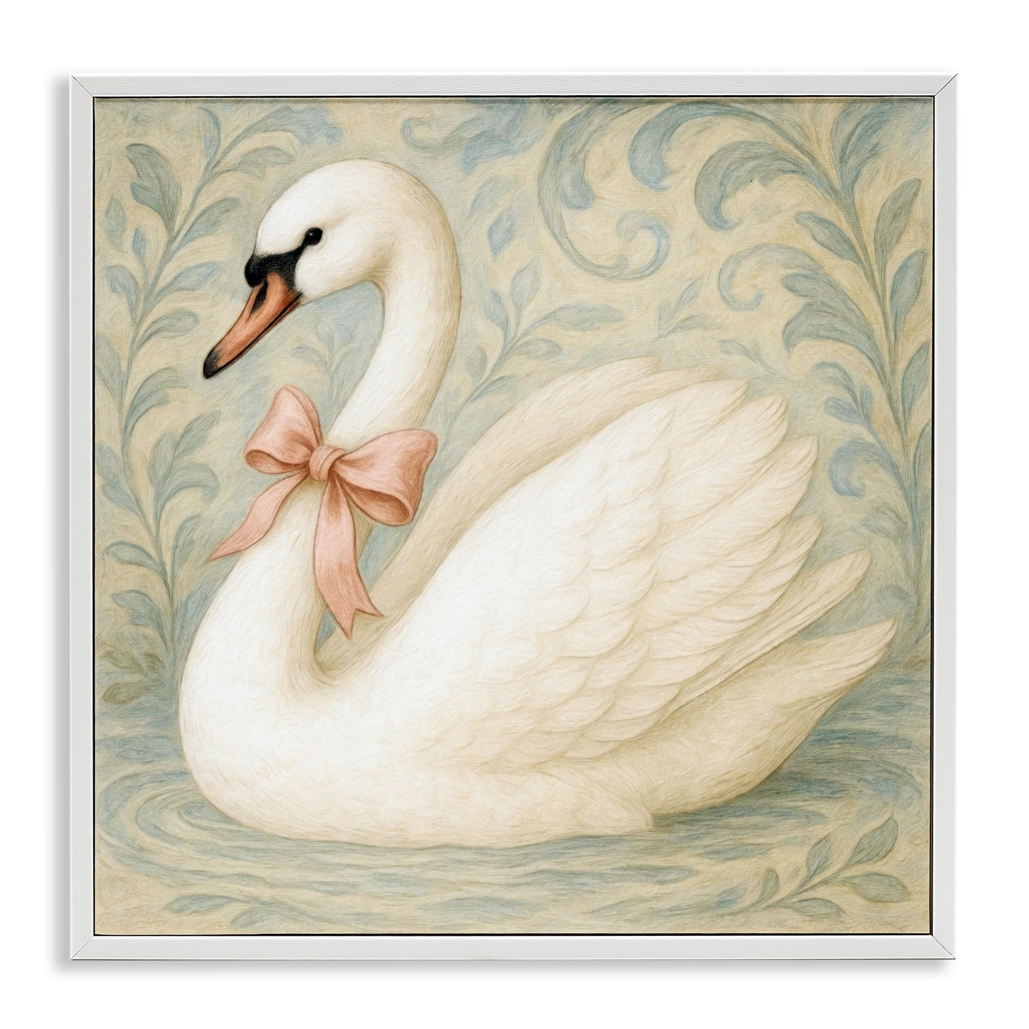 Stupell Industries 'Vintage Leaves Swan', Framed Giclee Art, White, 24 x 24