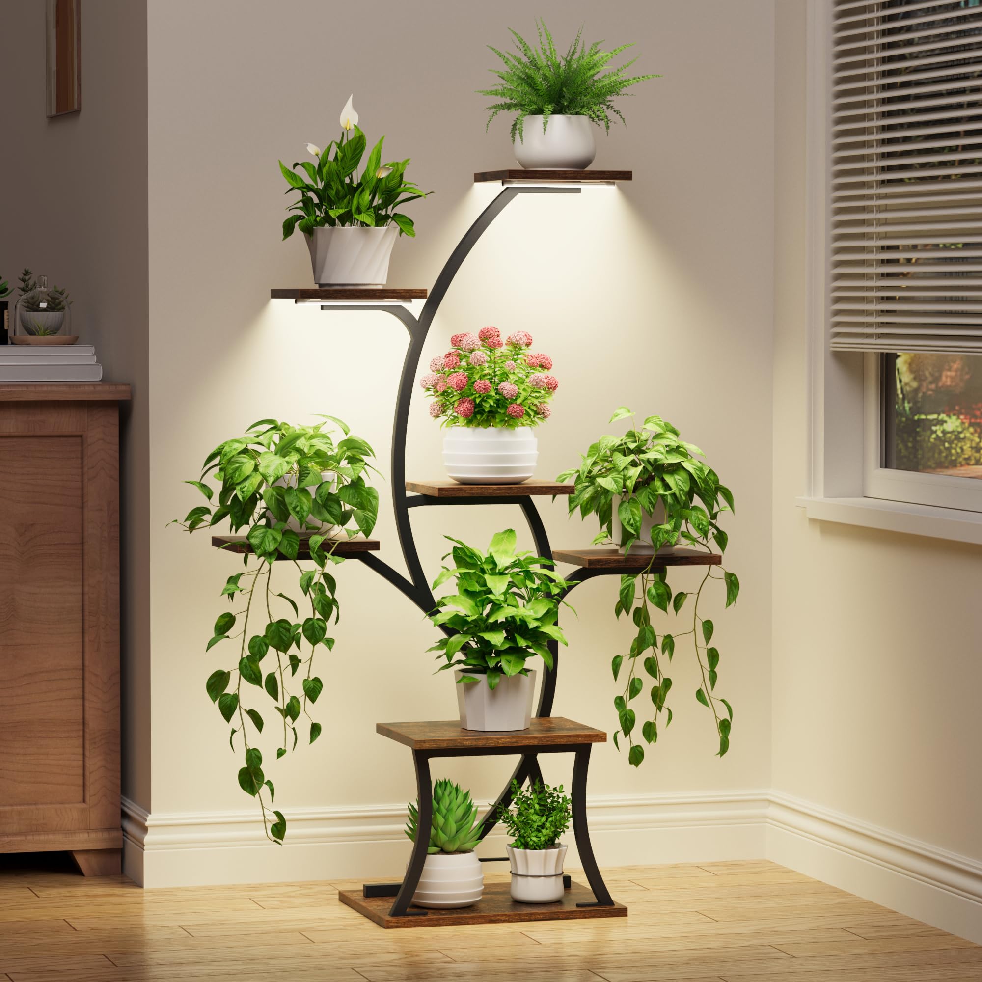 BACEKOLL Pflanzenständer mit Wachstumslicht - 7 Ebenen Blumenständer 112cm