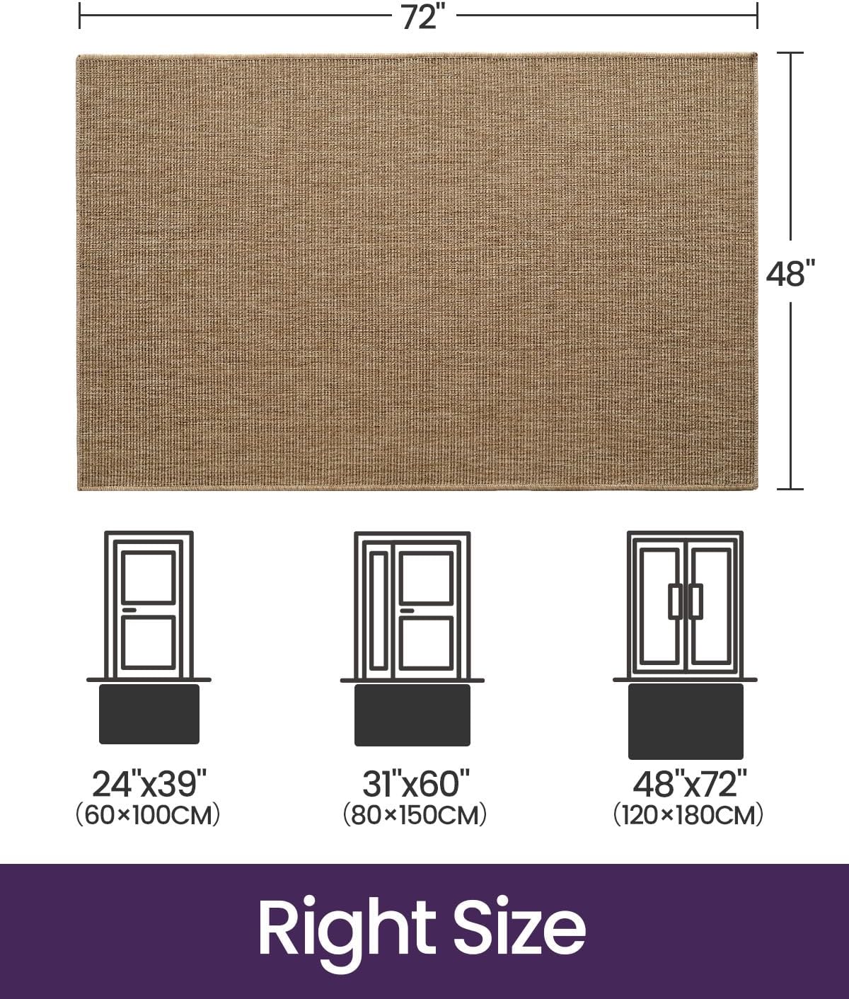 DEXI Dirt Trapper Door Mat with Rug Pad Gripper, 48x72, Beige