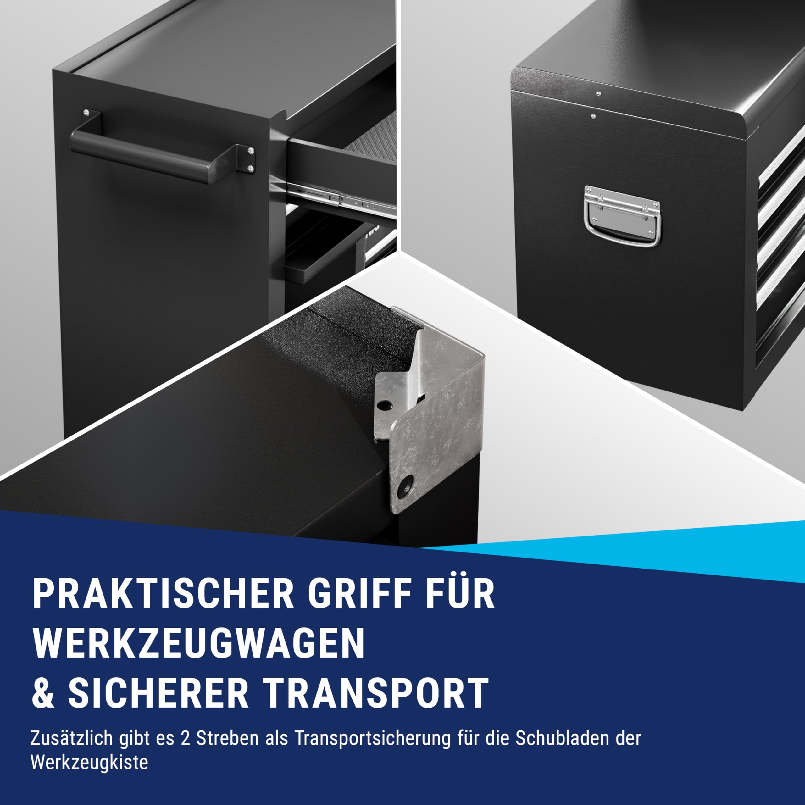 NTG Werkzeugwagen leer mit Werkzeugkiste | 8 Schubladen + großes und kleines Fach | Werkstattwagen leer OHNE Werkzeug Kugelgelagerte Schubladen | Transportsicherung | 1 Rolle mit Feststellbremse