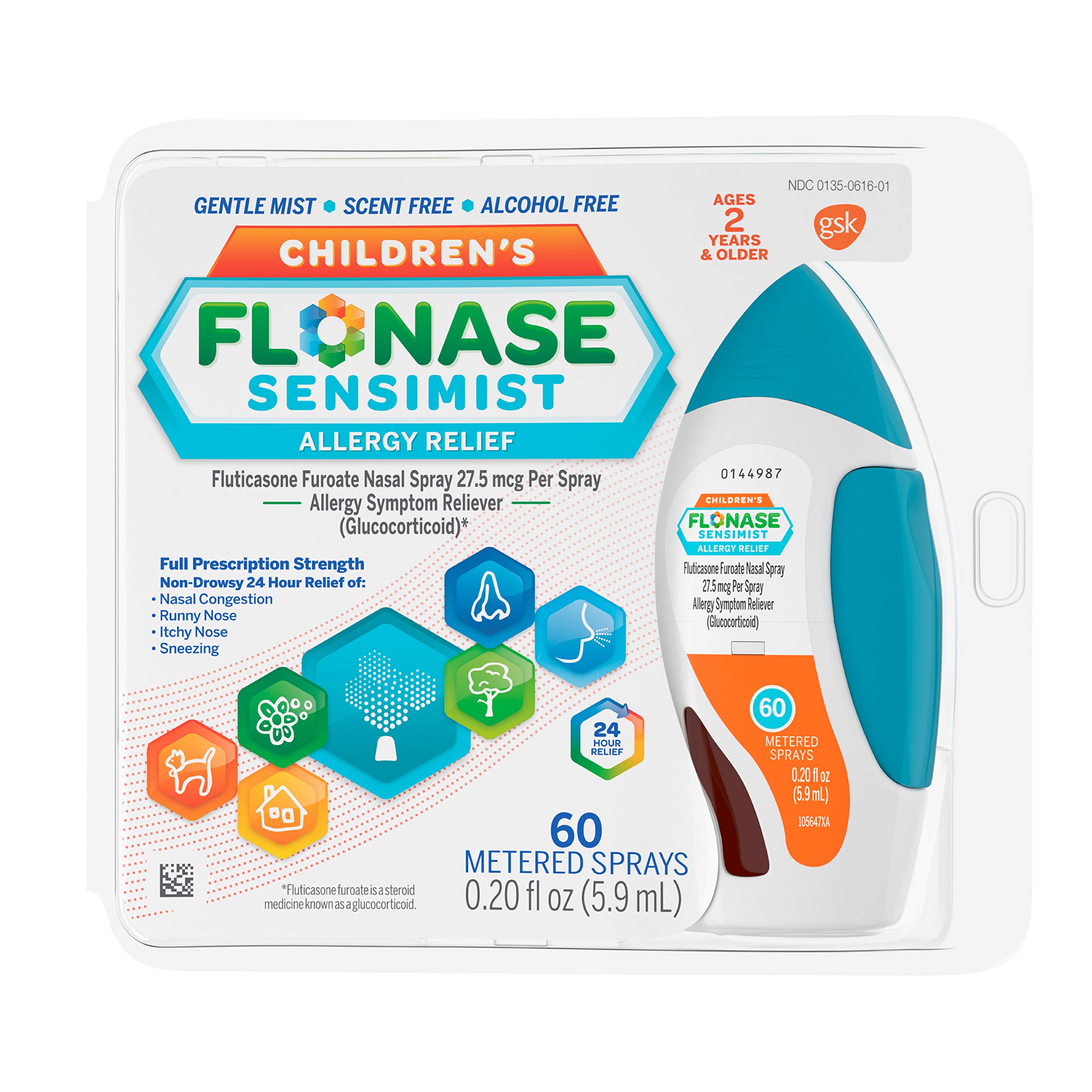 Flonase Sensimist Allergy Relief Nasal Spray for Children, 24 Hour Non