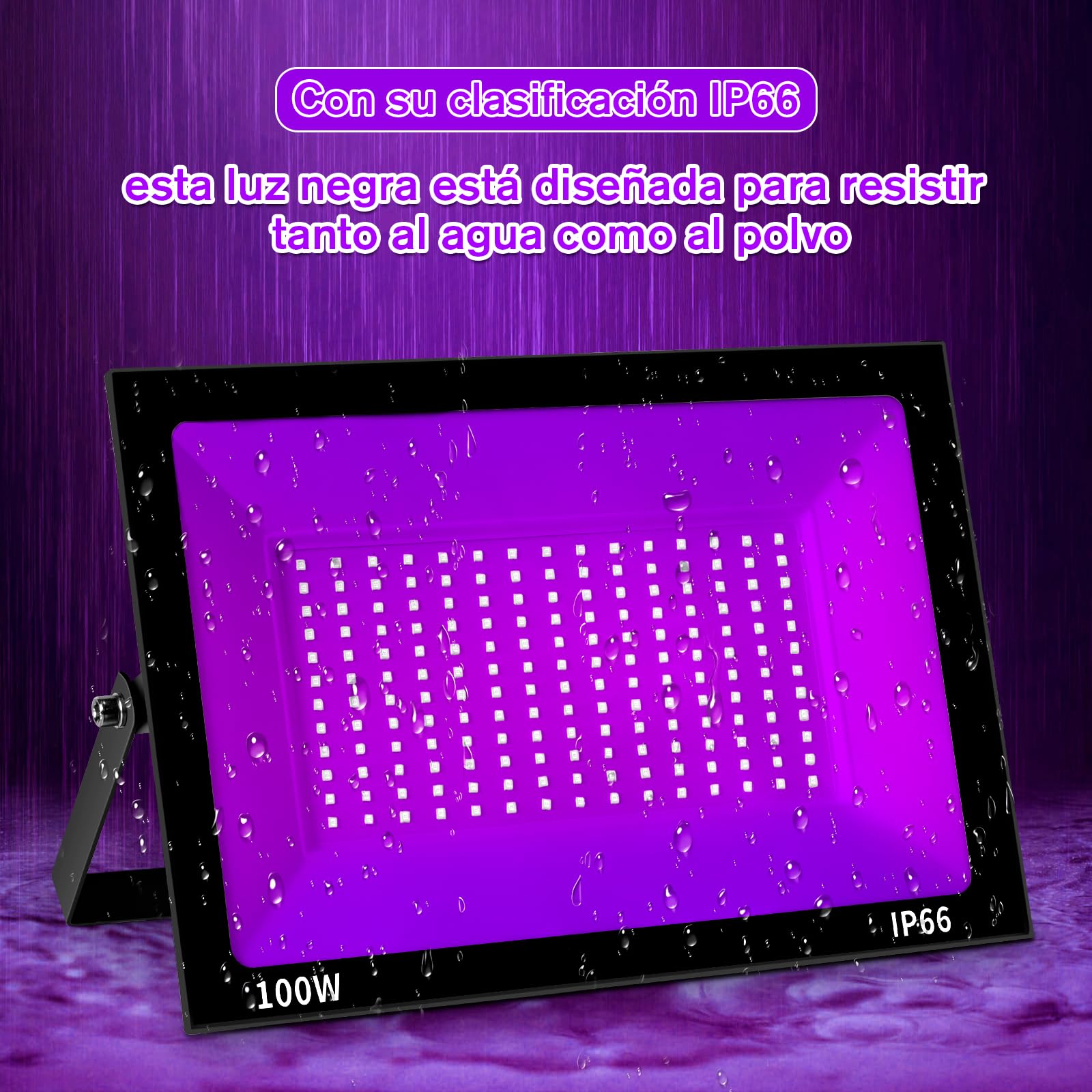 Foco de Luz Negra 100W con 180 LED, Lámpara UV de Aleación de Aluminio, Longitud de Onda 385-400NM, Proyector UV Impermeable IP66 para Efectos Especiales, Seguridad y Fiestas