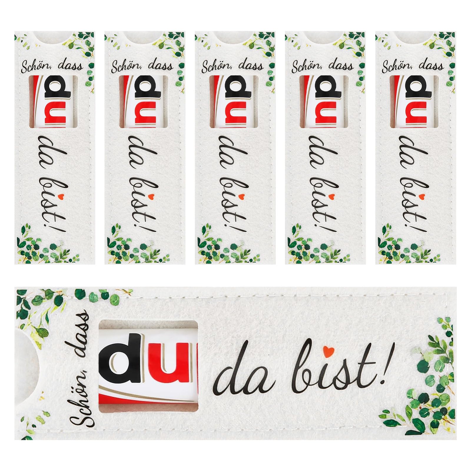 Schön Dass Du Da Bist, 20 Stück Schokolade Geschenke Weiß Hülle Filz, Blattmuster Hülle Filz Filzhülle für schokolade ohne Schokolade für Hochzeitsgeschenke Weihnachten Team Geschenke