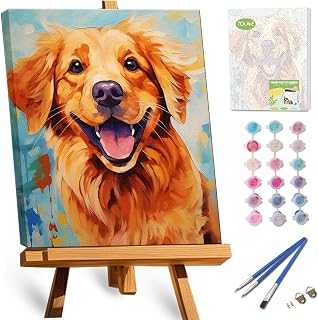 TOCARE Framed Paint by Numbers Kit for Adults, 12x16Inch Dog Paint by Numbers with Frame,Golden Retriever Paint by Number Framed for Adults Beginner Animal (Without Easel)