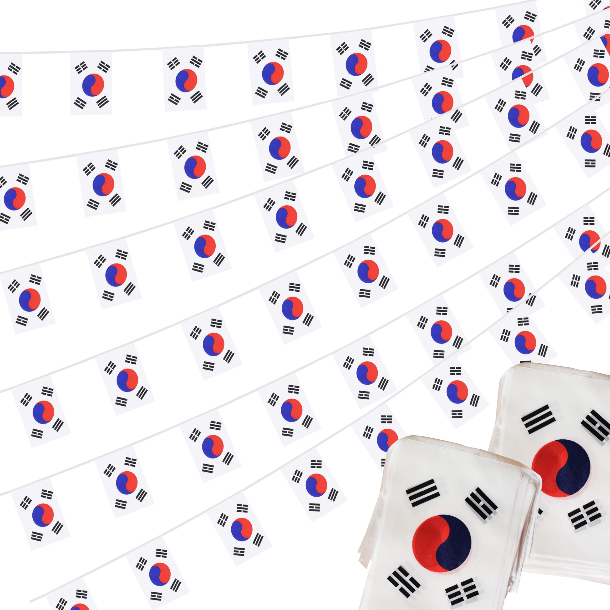 South Korea Korean String Flag Pennant Banner, Small Mini South Korea Korean Bunting Banner National Country Decoration for School, Party, Patriotic Festival, 66 Feet 60 Flags